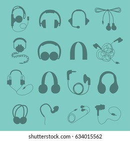 Headphones vector set music technology accessory studio sound design collection dj speaker.