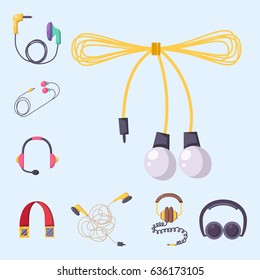 Headphones vector set music technology accessory studio sound design collection dj speaker.