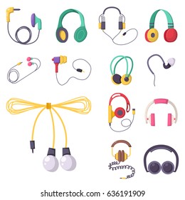 Headphones vector set music technology accessory studio sound design collection dj speaker.