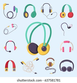 Headphones vector set music technology accessory studio sound design collection dj speaker.