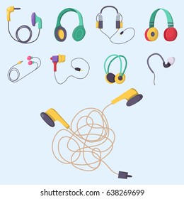 Headphones vector set music technology accessory studio sound design collection dj speaker.