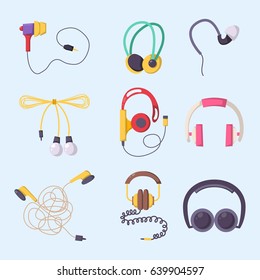 Headphones vector set music technology accessory studio sound design collection dj speaker.