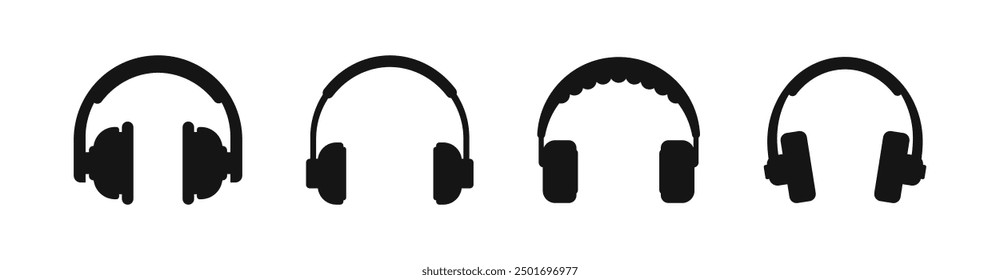 Headphones vector silhouette set. Headset flat icons.