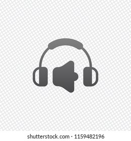 Headphones and volume level. Max volume level. Simple icon. On grid background