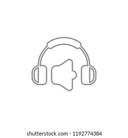 Headphones and volume level. Max volume level. Simple icon. Dotted outline silhouette with shadow on white background