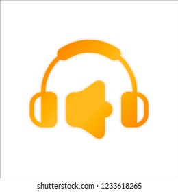 Headphones and volume level. Max volume level. Simple icon. Orange sign with low light on white background