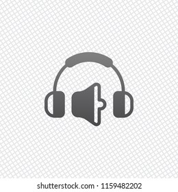 Headphones and volume level. Medium volume level. Simple icon. On grid background