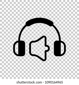 Headphones and volume level. Mute volume level. Simple icon. On transparent background.
