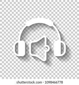 Headphones and volume level. Mute volume level. Simple icon. White icon with shadow on transparent background