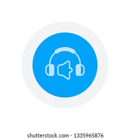 Headphones and volume level. Mute volume level. Simple icon. Icon in colored circle with gray bold border. Web button, modern flat design