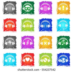 headphones web icons in grunge style for user interface design