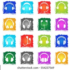 headphones web icons in grunge style for user interface design