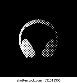 Headphones - white vector icon;  halftone illustration