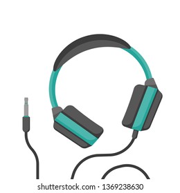 headphones with wire in flat style, vector illustration