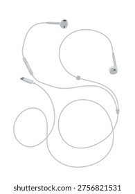 Headphones with wire. White color. Vector illustration.