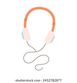 Headphones. Wired earphones, audio equipment for music listening. Earbuds for smartphone and electronic devices. Vector illustration in flat style