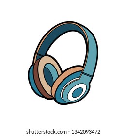 Headphones wireless blue vector isolated. Youth fashion hipster cool headphones illustration in minimalist style for logo, sign, poster, postcard, fashion booklet, flyer. Music headphones logo outline