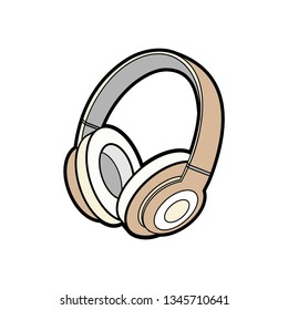 Headphones wireless brown vector isolated. Youth fashion hipster cool headphones illustration minimalist style for logo, sign, poster, postcard, fashion booklet, flyer. Music headphones logo outline.