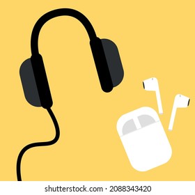 Auriculares. Auriculares inalámbricos blancos. Ilustración del vector