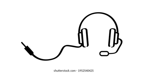 headphones withe plug, headsets line pattern sign. For music or for call center. Vector headset icon. Listen to music  Line pattern.