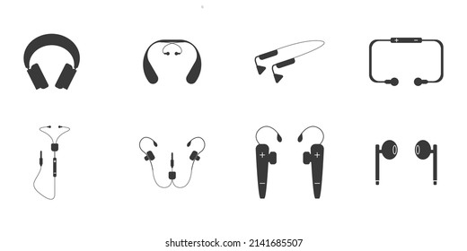 Headphones,headsets and earphones varieties. Vector icons set. Trendy stroke signs for website and apps. Premium.