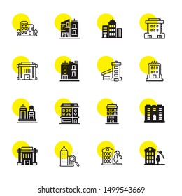 headquarters icons. Editable 16 headquarters icons. Included icons such as Building, Buildings. headquarters trendy icons for web.