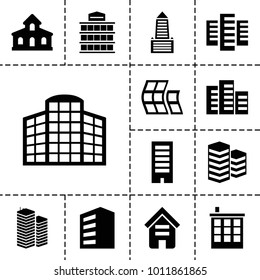 Headquarters icons. set of 13 editable filled headquarters icons such as building, modern curved building, business centre, building   isolated  sign symbol