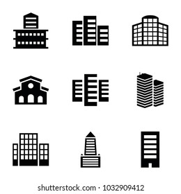 Headquarters icons. set of 9 editable filled headquarters icons such as building, business centre, building   isolated  sign symbol