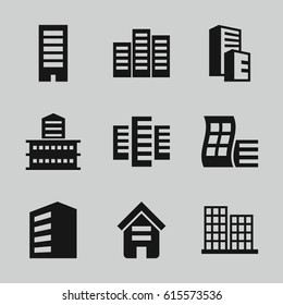Headquarters icons set. set of 9 headquarters filled icons such as building, modern curved building