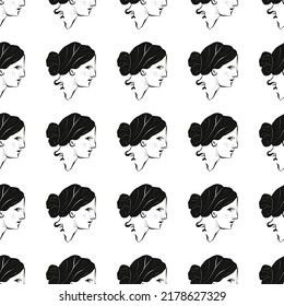 Heads of antique statues seamless pattern