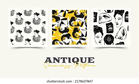 Heads of antique statues seamless pattern