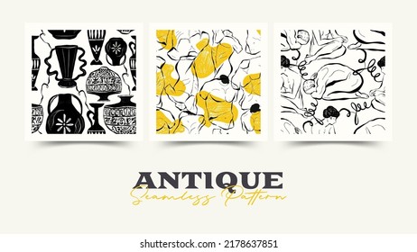 Heads of antique statues seamless pattern