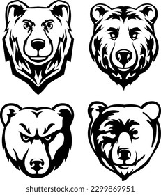 Heads of bears. Abstract character illustration variant set. Graphic logo design template for emblem. Image of portrait.