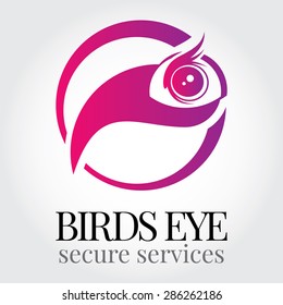 A heads of bird (eye and beak) inside a circle shape, vector logo.