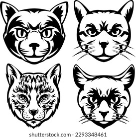 Heads of cats abstract character illustrations. Graphic logo design templates for emblem.