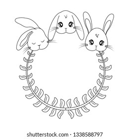 heads of cute rabbits and branches