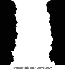 Las cabezas en discusión. Las personas dan perfil a las cabezas. Vector.
