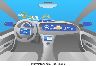 Heads up display (HUD) and various displays in car, vector illustration