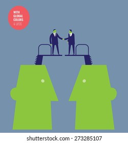 Heads with diving boards and businessmen shaking hands. Vector illustration Eps10 file. Global colors&layers.