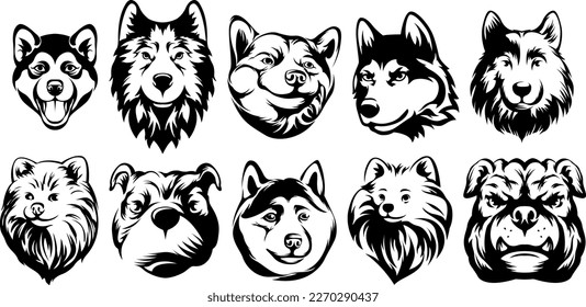Heads of dog. Abstract character illustration. Graphic logo design templates for emblem.