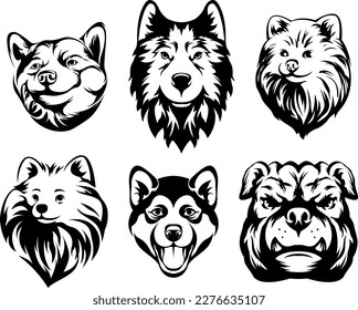 Heads of dog. Abstract character illustration. Graphic logo design templates for emblem.