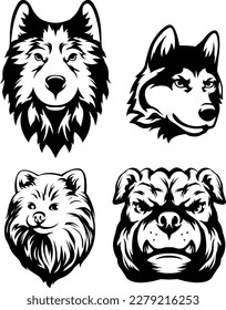 Heads of dog. Abstract character illustration. Graphic logo design templates for emblem.