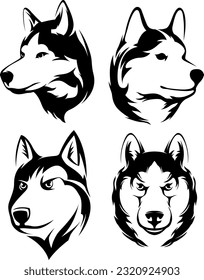 Heads of dogs. Wolf. abstract character illustrations. Graphic logo of husky design template for emblem. Image of portraits.
