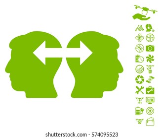 Heads Exchange Arrows pictograph with bonus drone tools icon set. Vector illustration style is flat iconic symbols on white background.