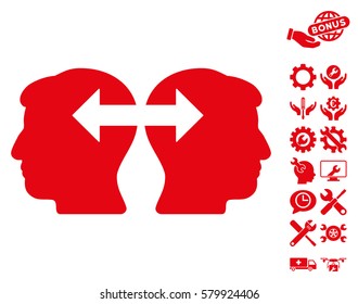 Heads Exchange Arrows pictograph with bonus options pictograph collection. Vector illustration style is flat iconic red symbols on white background.
