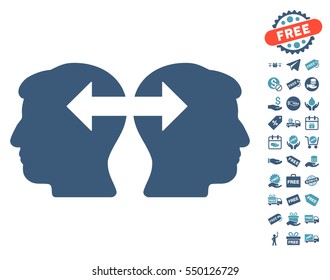 Heads Exchange Arrows pictograph with free bonus pictograms. Vector illustration style is flat iconic symbols, cyan and blue colors, white background.