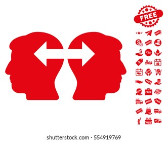 Heads Exchange Arrows pictograph with free bonus pictograph collection. Vector illustration style is flat iconic symbols, red color, white background.