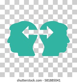 Heads Exchange Arrows vector icon. Illustration style is a flat iconic cyan symbol on a transparent background.