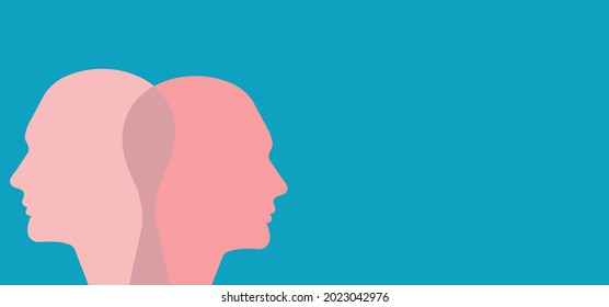 Caras enfrentando diferentes direcciones para representar las diferencias de personalidad. Día mundial de la salud mental. concepto de fatiga mental. concepto de psicología. vector design eps 10.