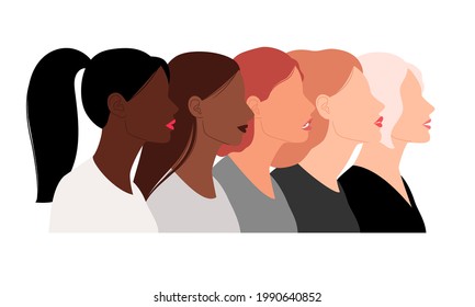 Heads of females with different hairstyles. Cartoon avatars of various color, portrait of women, vector illustration profiles of face for public in internet isolated on white backgr